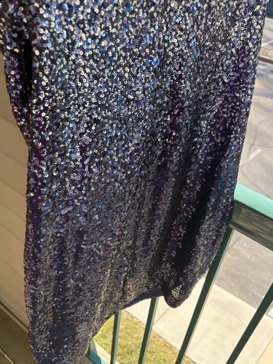 🆕✨Badgley Mischka Sequin Cocktail Dress Size 12 Blue Black Mini Party Glam Dress - Picture 10 of 17
